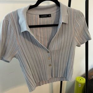 Blue ribbed polo tee